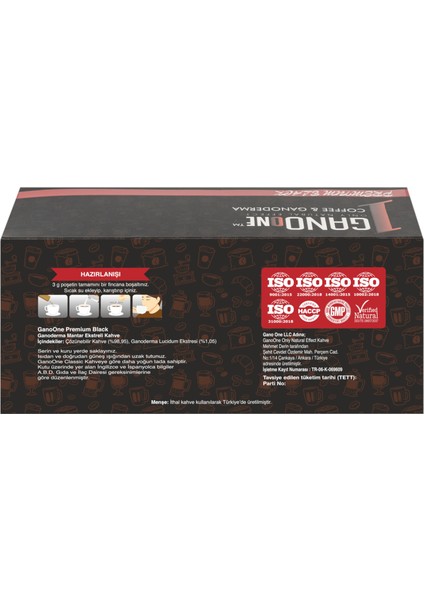 13 Kutu Ganoone Premium Black, Ganoderma Reishi Mantarı Özütlü Kahve Karışımı - (390 Poşet x 3g)