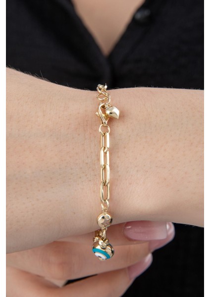 14 Ayar Altın Nazar Boncuklu Topçuk Ataç Zincir Bileklik fiyatları