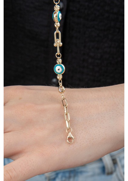 14 Ayar Altın Nazar Boncuklu Topçuk Ataç Zincir Bileklik fırsatları