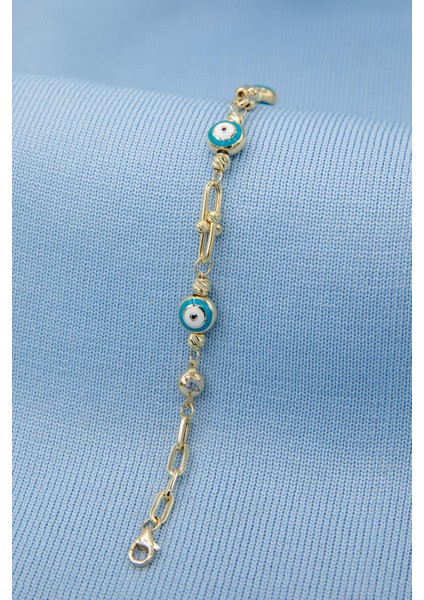 14 Ayar Altın Nazar Boncuklu Topçuk Ataç Zincir Bileklik indirimleri