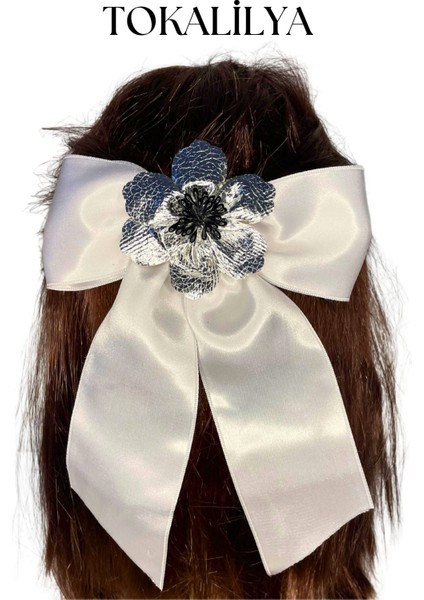 Kadın Saten Çiçekli Kurdele Fiyonk Toka