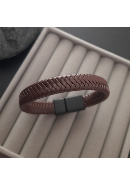 Özel Seri Kahverengi Erkek Deri Bileklik