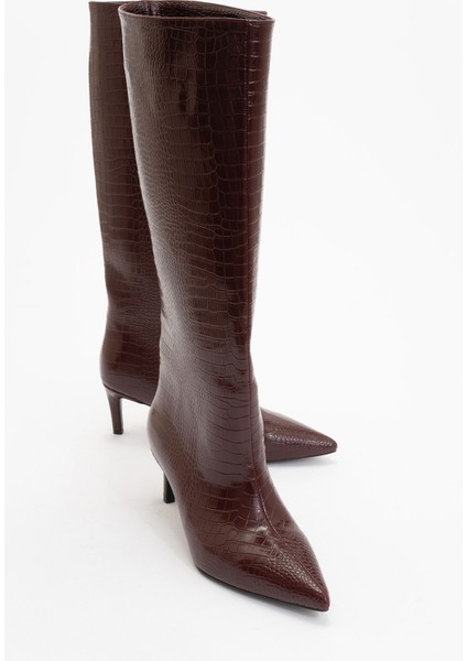 Camila Bordo Baskı Kadın Topuklu Çizme