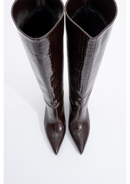 Camila Kahve Baskı Kadın Topuklu Çizme fiyatları
