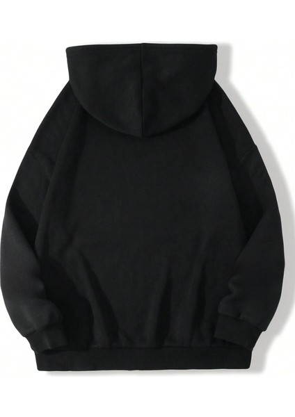 Kelebek Desen Fermuarlı Hırka Sweatshirt - Siyah Baskılı Oversize Kışlık Kalın Kapüşonlu fiyatları