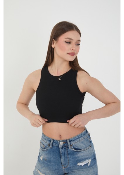Halter Yaka Fitilli Askılı Crop Atlet Bluz