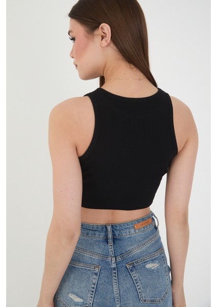 Halter Yaka Fitilli Askılı Crop Atlet Bluz