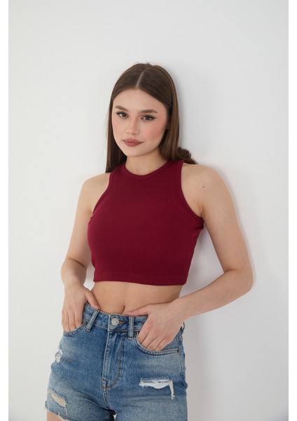 Halter Yaka Fitilli Askılı Crop Atlet Bluz