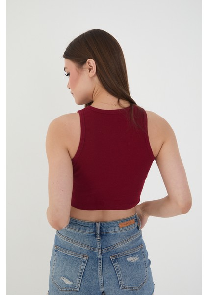 Halter Yaka Fitilli Askılı Crop Atlet Bluz