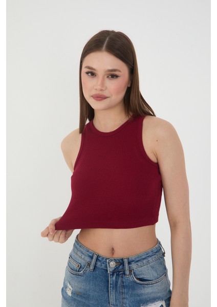 Halter Yaka Fitilli Askılı Crop Atlet Bluz