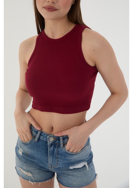 Halter Yaka Fitilli Askılı Crop Atlet Bluz