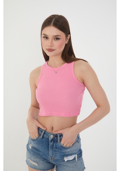Halter Yaka Fitilli Askılı Crop Atlet Bluz