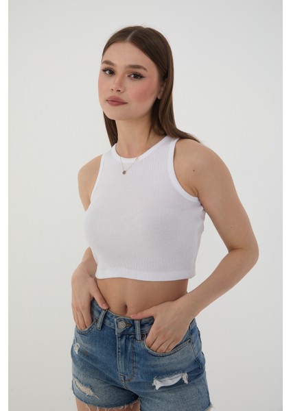 Halter Yaka Fitilli Askılı Crop Atlet Bluz