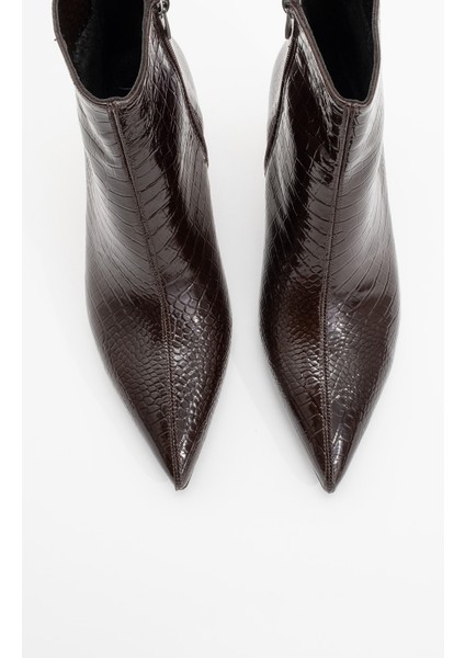 Noya Kahverengi Baskı Sivri Burun Kadın Ince Topuklu Bot fiyatları