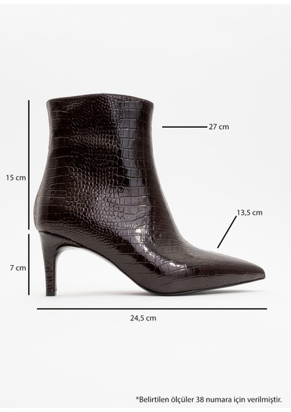 Noya Kahverengi Baskı Sivri Burun Kadın Ince Topuklu Bot indirimleri