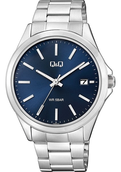 QCG8412 Çizgili Lacivert Gümüş Çelik Kordonlu Takvimli Erkek Kol Saati