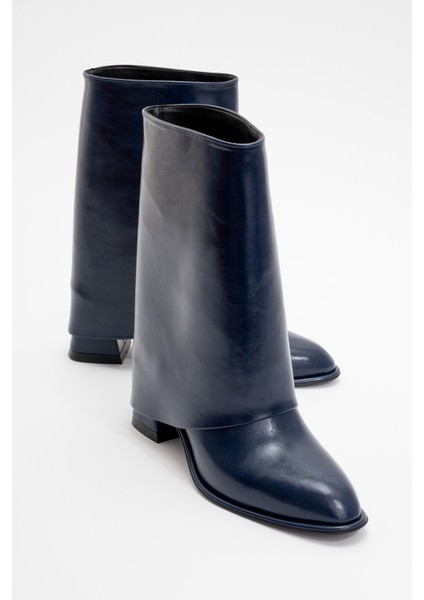 Ellas Lacivert Cilt Kadın Kalın Topuklu Bot