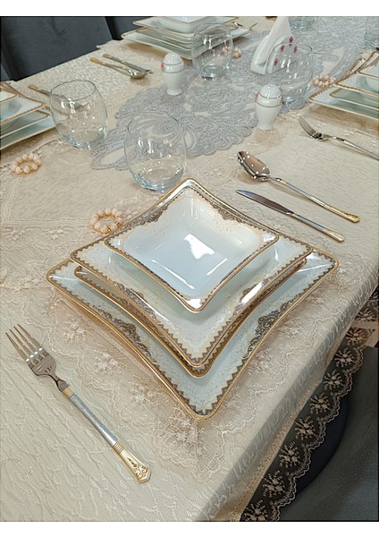 6 Kişilik Gold Osmanlı Deseni 24 Parça Yemek Takımı