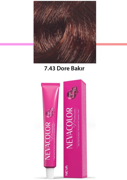 Premium 7.43 Dore Bakır - Kalıcı Krem Saç Boyası 50 g Tüp