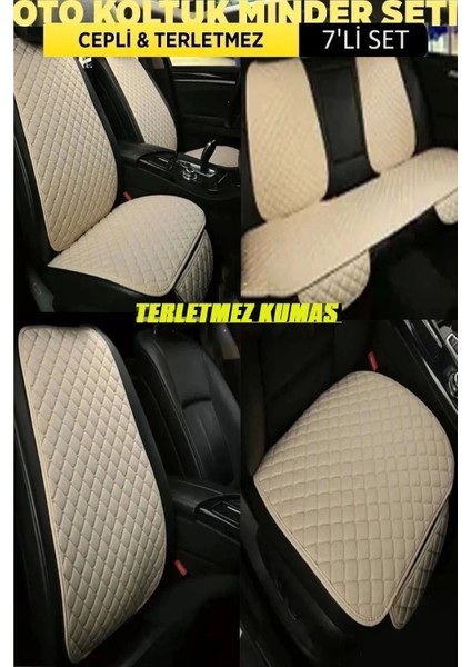 Audi Tt Terletmez Kumaş Minterletmez Kumaş 7 Parça Ön ve Arka Oturak Sırt Dayama Minder Bej-Bej