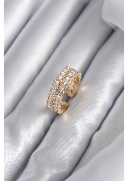 Pirinç Gold Renk Zirkon Taşlı Kadın Yüzük - Lisinya