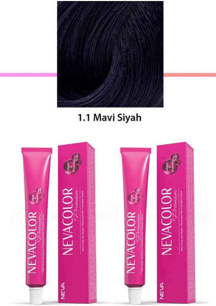 2 Li Set Premium 1.1 Mavi Siyah - Kalıcı Krem Saç Boyası 2 x 50 g Tüp