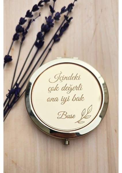 İsme Özel Gold Makyaj Aynası Kapaklı Metal Cep Aynası fiyatları
