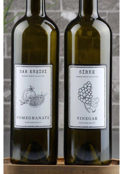 Marasca Ahşap Stantlı Sirke ve Nar Ekşisi Şişesi Set Siyah 750 ml 2'li