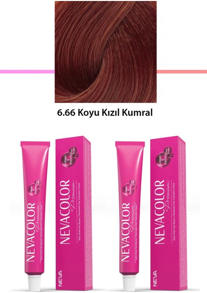2 Li Set Premium 6.66 Koyu Kızıl Kumral - Kalıcı Krem Saç Boyası 2 x 50 g Tüp