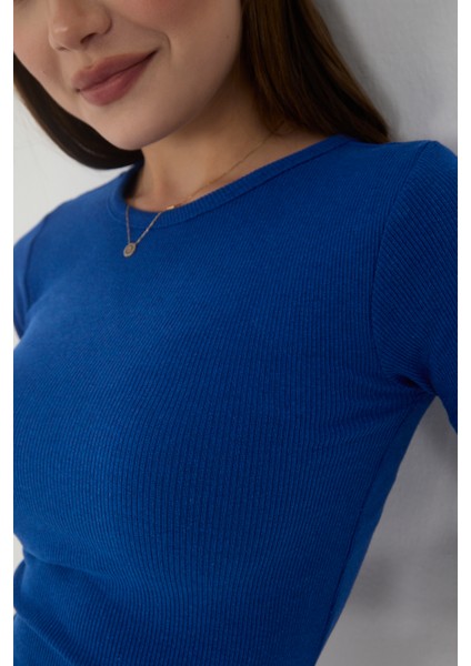 Kadın Bisiklet Yaka Fitilli Kısa Kol Body Crop Bluz fırsatları
