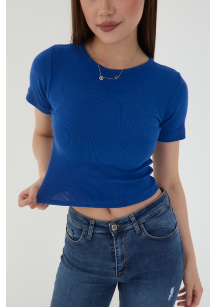 Kadın Bisiklet Yaka Fitilli Kısa Kol Body Crop Bluz modelleri