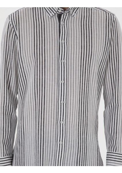 Erkek Siyah Regular Fit Çizgili Uzun Kollu Gömlek 50304597-VR046