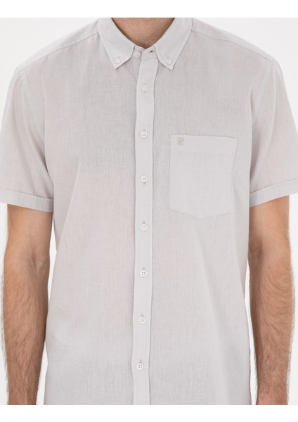 Erkek Taş Keten Karışımlı Regular Fit Kısa Kollu Gömlek 50303418-VR049