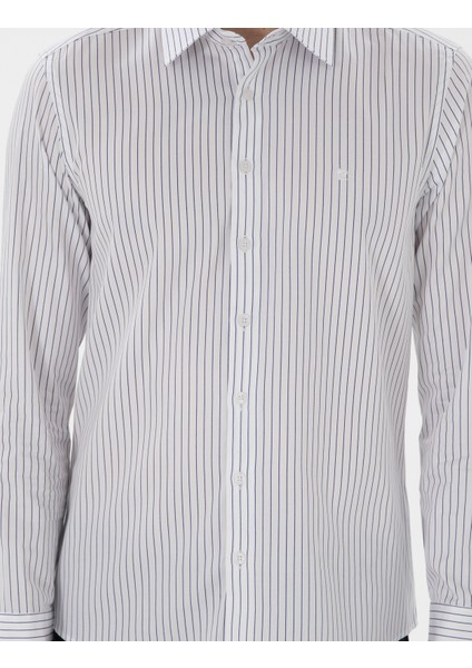 Erkek Lacivert Slim Fit Çizgili Uzun Kollu Gömlek 50306028-VR033