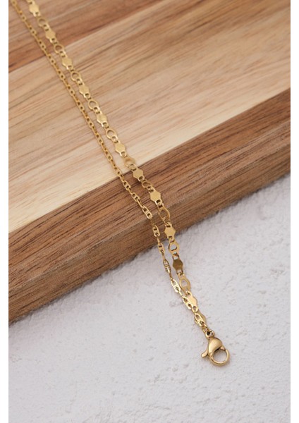 Çelik 2'li Kombin Dokulu Fermuar ve Pullu Plaka Zincir Halhal Minimal Kararmaz 22+4cm fiyatları