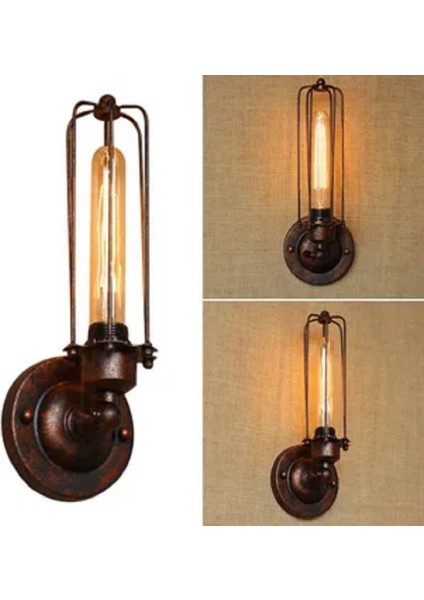 Retro,vintage,rustik Fırçalı Bakır 1 x E27 Mafsallı Hareketli Başlık Metal Duvar Aplik