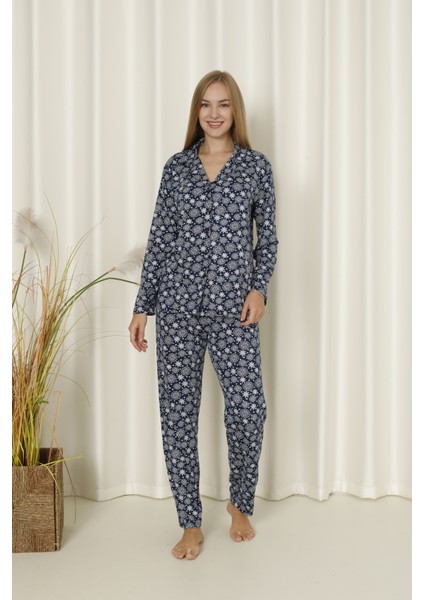 Mirano 9504 Milan Yumuşak Kumaş Boydan Düğmeli Uzun Kollu Kadın Pijama Takımı