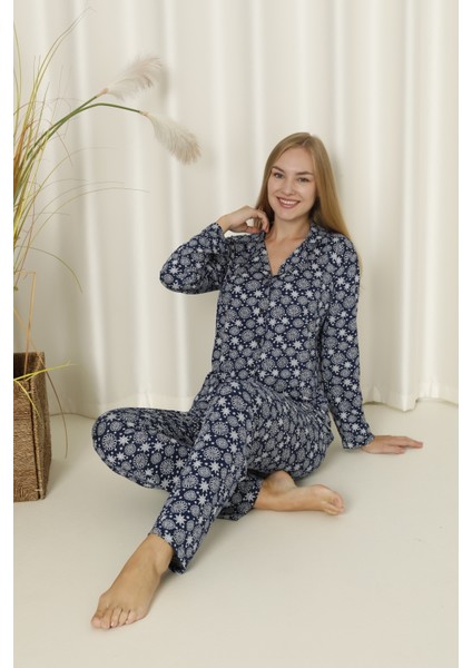Mirano 9504 Milan Yumuşak Kumaş Boydan Düğmeli Uzun Kollu Kadın Pijama Takımı
