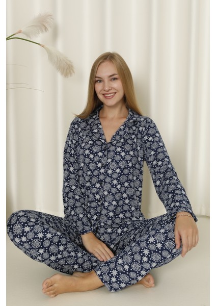 Mirano 9504 Milan Yumuşak Kumaş Boydan Düğmeli Uzun Kollu Kadın Pijama Takımı