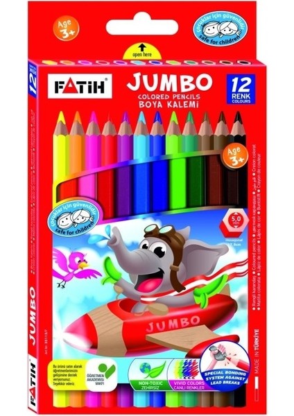 12 Renk Jumbo Boya Kalemi Seti 5 mm Kalınlıkta Çocuklar İçin Eğlenceli
