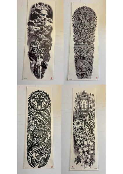 1 Hafta Kalıcı 4 Adet Birden Tam Kol Bacak Kaplama 46 cm Geçici Dövme Seti