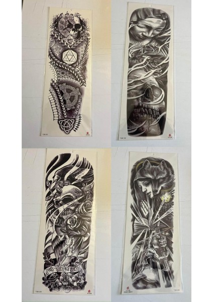 1 Hafta Kalıcı 4 Adet Birden Tam Kol Bacak Kaplama 46 cm Geçici Dövme Seti