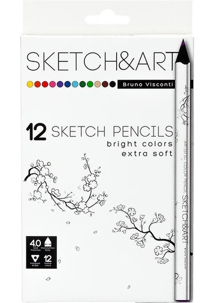 Sketch&art Profesyonel Kuru Boya Kalemi Kalın Gövde 4mm 12 Renk NO:30-0114