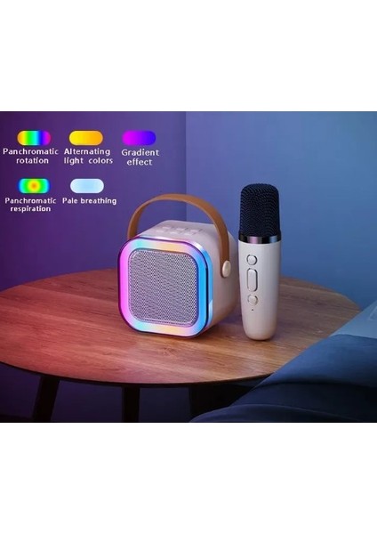Kareoke Mikrofonu Hoparlör Çift Mikrofon Seti Rgb Işıklı