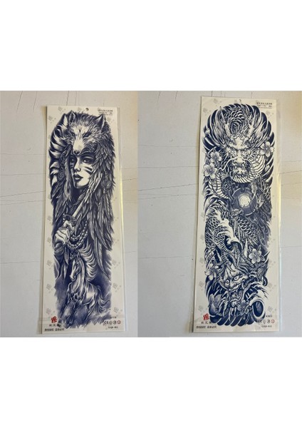 Ejderha Kurt Kız 3 Hafta Kalıcı 2 Adet Birden Tam Kol Bacak Geçici Dövme 46 cm