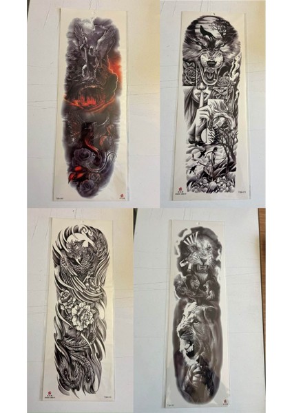 1 Hafta Kalıcı 4 Adet Birden Tam Kol Bacak Kaplama 46 cm Geçici Dövme Seti