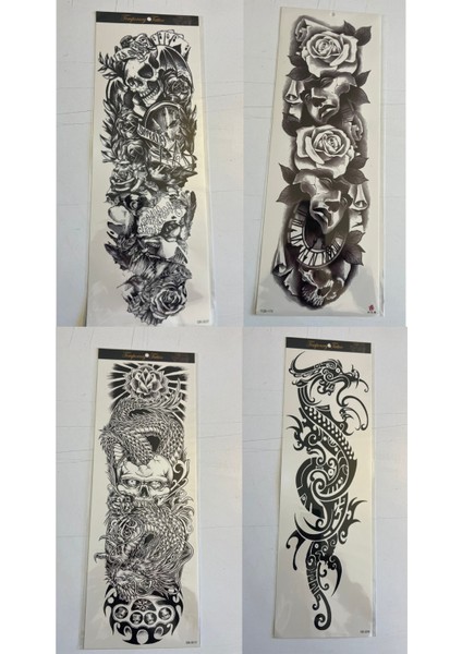 1 Hafta Kalıcı 4 Adet Birden Tam Kol Bacak Kaplama 46 cm Geçici Dövme Seti