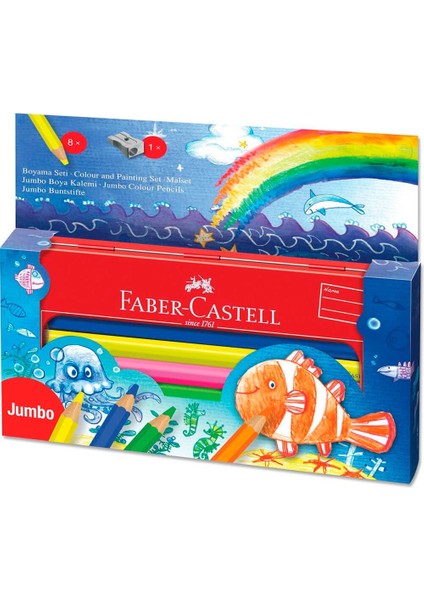 Faber Castell Jumbo Kuru Boya Seti Metal Kutulu 8 Renk 951080