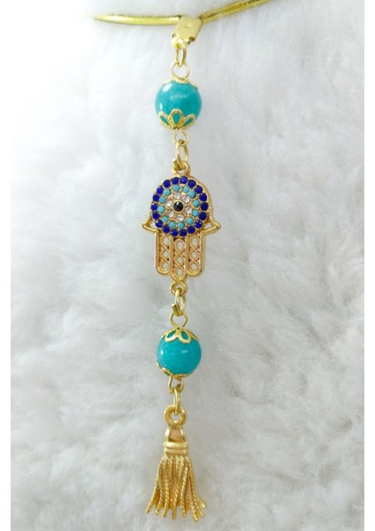 Parlak Taşlı Nazar Fatıma Eli Araba Dikiz Ayna Süsü, Püsküllü Turkuaz Taşlı Lüks Yeni Araba Hediyesi indirimleri