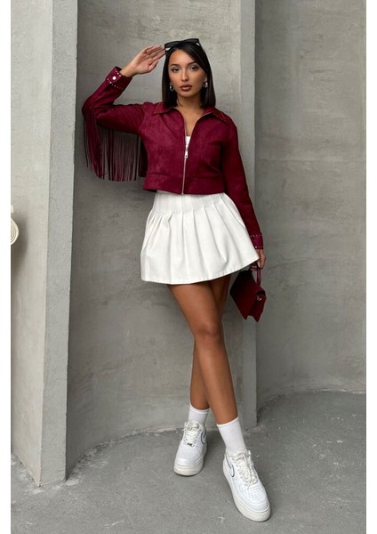 Bordo Püsküllü Droplu Mont